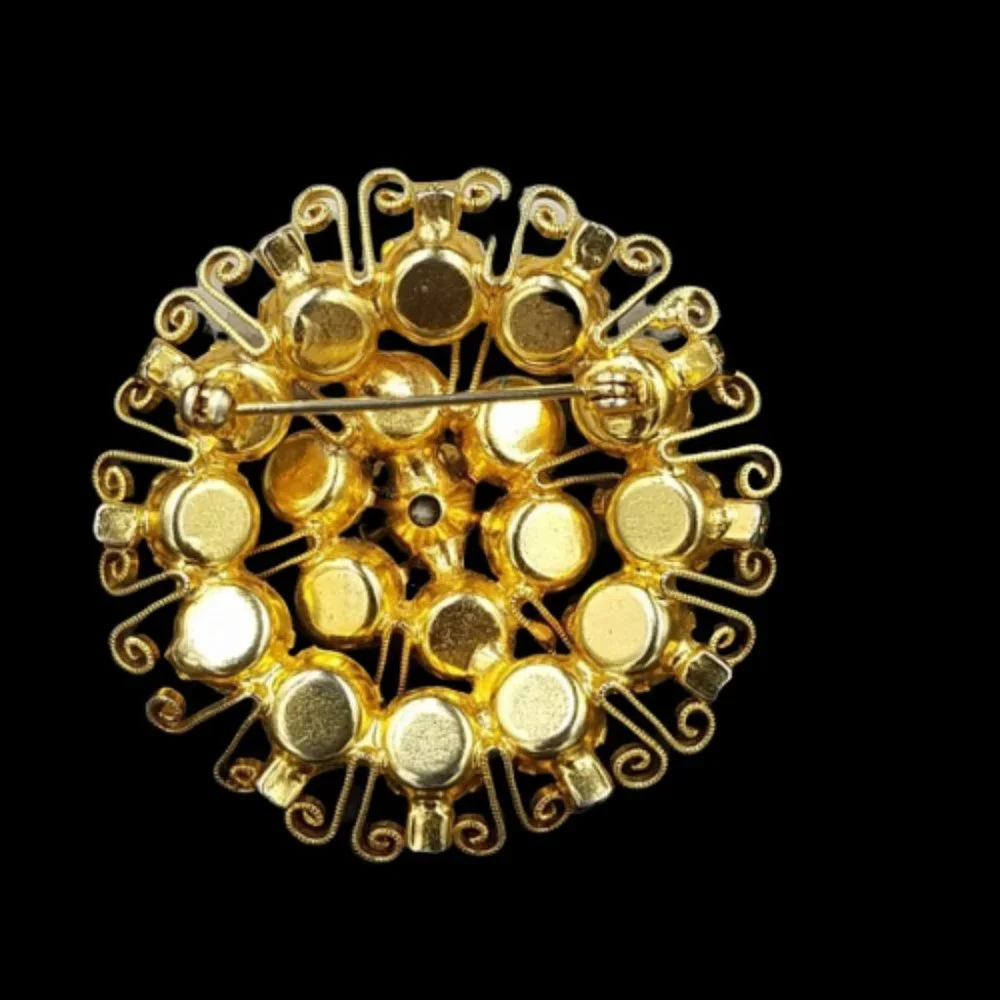 Vintage AB Rhinestone Scroll Work  Layered Brooch